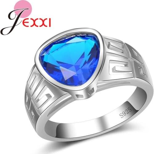 Party Jewelry Delicate 925 Sterling Silver Ring Lovely Triangle Shape Blue Crystal Inlaid Women Girl Engagement Jewelry