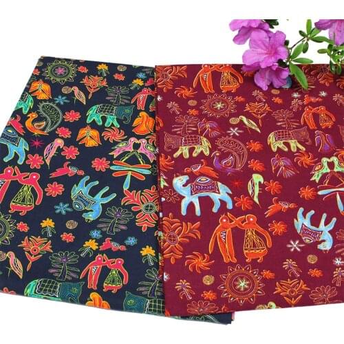 Half Meter Vintage Ethnic Elephant Fabric For DIY Dress Curtain Sofa Tablecloth Exotic Printed Textile