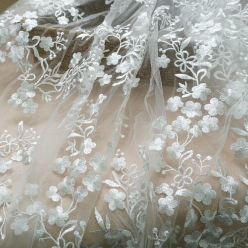 High End Mesh Embroidery Floral Lace Fabric Soft Tulle Mesh Net Yarn Polyester Material Luxury Bridal Wedding Gown Lace Fabric
