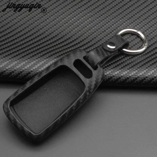 Jingyuqin Carbon Fiber Silicone Car Remote Key Fob Case Cover For AUDI A4 B9 Q5 Q7 TT TTS 8S 2016 2017 Keychain protective Shell