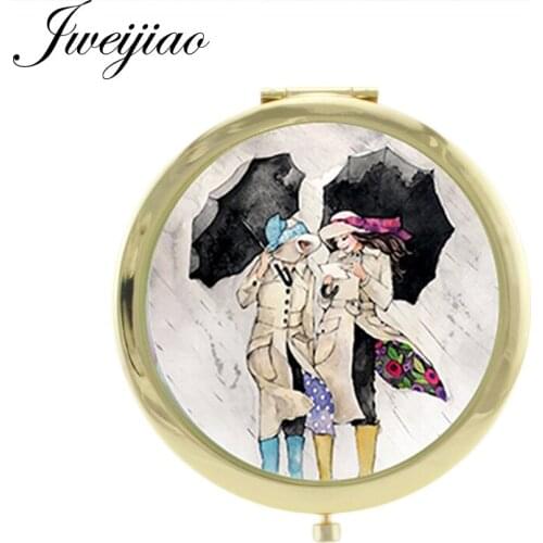 JWEIJIAO best friends like sisters Mirrors New Womens Fashion Tools Purse Mirror vintage Fashion DIY Double Sides Mirrors ST106
