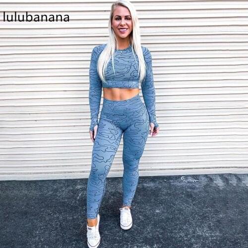 Womens 2 Pieces Yoga Workout Sets High Waist Printed Outdoor Sports Bra Top/Long sleeve and Leggings Athletic Set