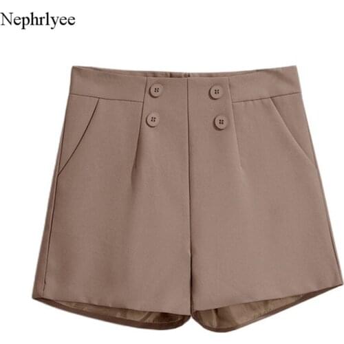 2021 New High Waist Shorts Women Casual Loose Shorts Elegant Fashion Spring Autumn Slim Button Shorts All-match SHT175