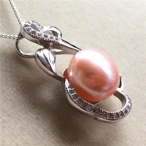 3 colors new natural pearl inlay zircon white black pink 925 sterling silver women gift pendant with chain spp2008008