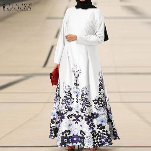 ZANZEA Women Spring Vintage Floral Printed Muslim Long Dress Islamic Clothing Long Sleeve Abaya Hijab Dresses Eid Mubarek Robes