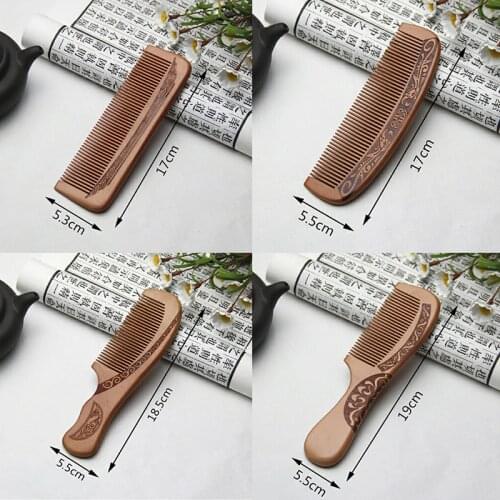 1pcs Hair Care Tool Natural Peach Solid Wood Comb Engraved Peach Wood Healthy Massage Anti-Static Comb Beauty Accessories