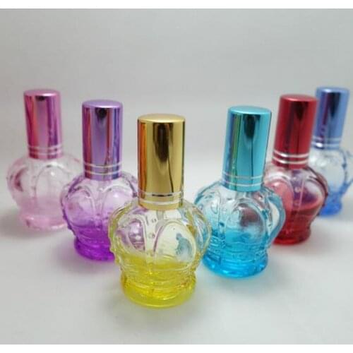 15ml Colorful Crown Shape Small Empty Glass Perfume Bottle Glass Sample Bottle With Aluminum Cap F20171978