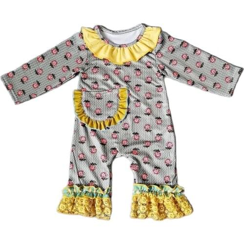 2020 Spring Flowers Patern Colorful Girls Romper with Buttons Hot Sale New Style Jumpsuit for Present