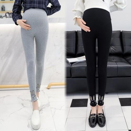 8312# Maternity Clothes Cotton Stretch Embroidery Maternity Leggings Adjustable Elastic Waist Pencil Pants