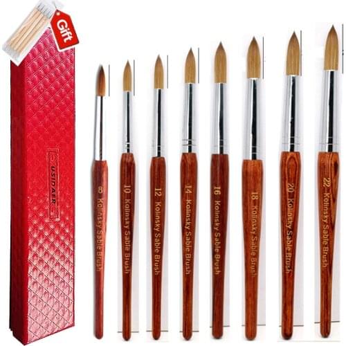 UsiDaer Acrylic Nail brush Wooden Handle Gel Nail Brush And Crystal Brush Carving with metal End For Nail Art Drawing