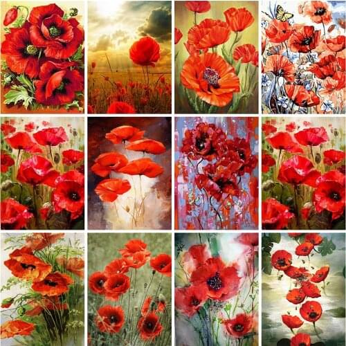 HUACAN 5d Diamond Painting Red Poppy DIY Mosaic Wall Art Full Square Diamond Embroidery Flower Nature Home Decor Needlework
