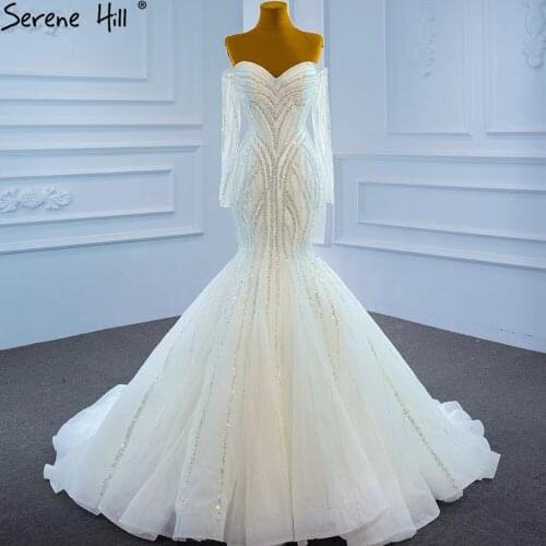 Serene Hill White Luxury Mermaid Wedding Dresses 2021 Elegant Beading Pearls Sexy Bridal Gowns DHM67242
