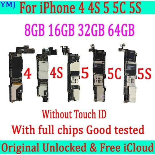 Free iCloud For iphone 4 4s 5 5c 5s Motherboard without Touch ID ,100% Original Unlocked with full chips logic board good tested