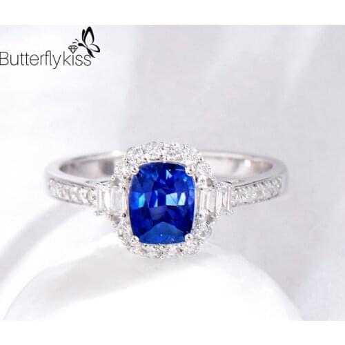 BK Natural Sri Lanka Sapphire Rings For Women 18k White Gold Oval Genuine Gold 585 Wedding Engagement Luxury Jewelry Gifts