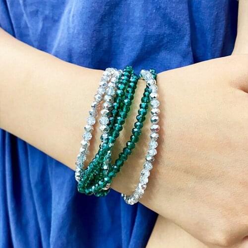 Round Crystal Beads Bracelet for Women Girls Multi-layered Beaded Elastic Bracelet Chain On Hand Christmas Jewelry Gift 2021