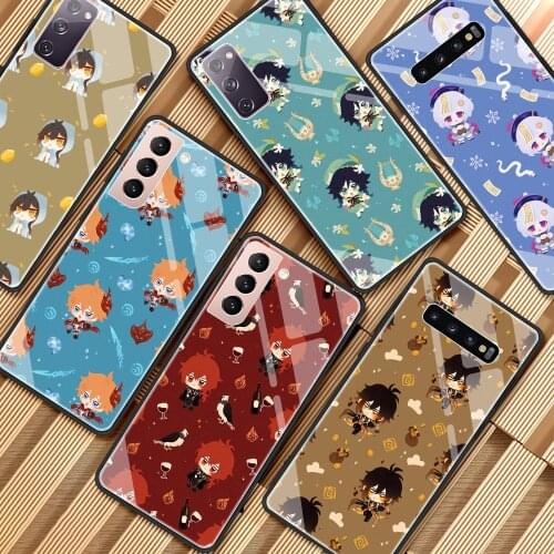 Tempered Glass Case For Samsung Galaxy S20 FE S21 Ultra S10 S9 Plus Note 20 10 Lite 9 Shell Phone Cover Bag Cute Genshin Impact