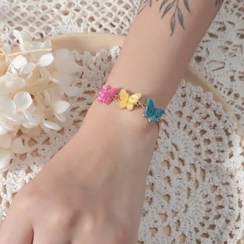 Colorful Butterfly Bracelet Retro Hand Adjustable Chain Bracelet Charm Bracelet for Women Girls Sweet Jewelry Accessories