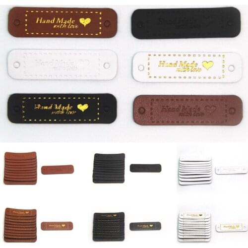 20Pcs Hand Made With Love Labels Tags For Clothes Handmade PU Leather Labels DIY Hats Bags Sewing Tags Garment Accessories