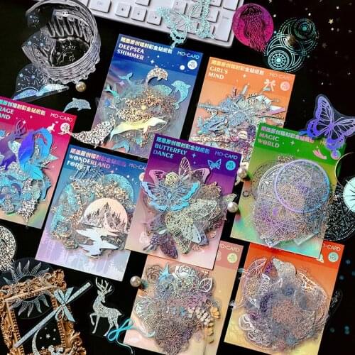 JIANWU 45 Pcs Flash Dreamland Series Sticker Pack DIY Diary Scrapbooking Creative Decorative Bronzing Laser Stickers Stationery