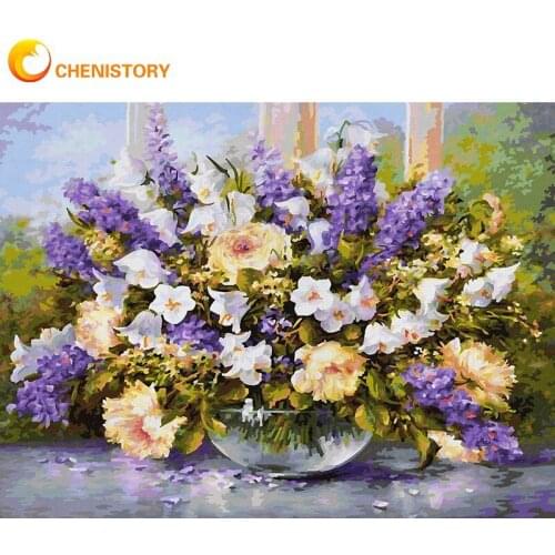 CHENISTORY 5D DIY Diamond Painting Flower Lilac Cross Stitch Diamond Embroidery Full Square Round Diamond ChildrenS Room Decor