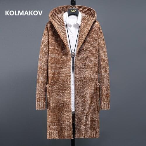 Cashmere Sweater 2021 spring Long style mens Hooded Turtleneck Sweaters Warm knitting Cardigan Sweater men M-4XL,5XL