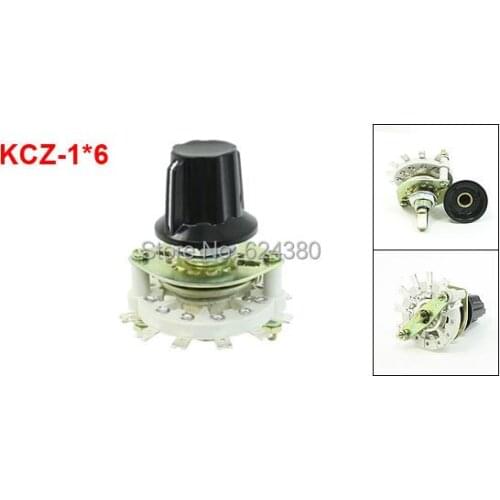 KCZ-1*6 TV Radio Band Channel Selector Rotary Switch 1P6T One 1 Pole 6 Throw Position Way Ceramic Deck w Plastic Knob