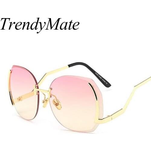 Classic Clear Rimless Sun Glasses Gold Frame Gradient Vintage Women Men UV400 Cat Eye Transparent Shades Lunettes Sunglass 376M