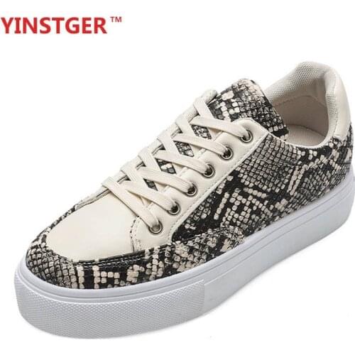 YINSTGER 2020 Womens white Snake Casual Summer Sneakers lady Fashion comfortable style Flat Rubber sole breathable Sport shoes