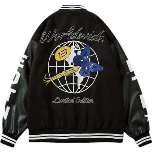 ERENEJIAN Couples Varsity Baseball Jacket With Embroidery Fashion Streetwear College Block Coat Outerwear Loose Fit Windbreaker