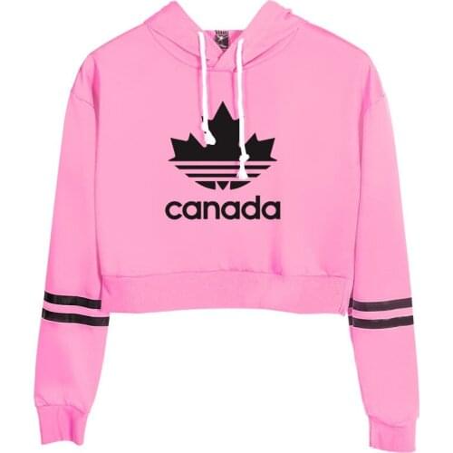 2019 Hot Sale Women Pullover Sweatshirt Bare Midriff Hoodies Canada Leaf Printing Tops High Quality Cotton Clothes