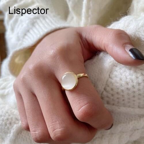 Lispector 925 Sterling Silver Korean Simple Cat Eye Stone Ring for Women Minimalist Luxury Round Crystal Rings Unisex Jewelry