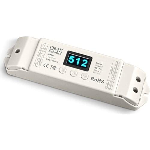 New 4 channel RGBW Strip DMX512 Decoder LED DMX-PWM (8/16 Bits Optional,OLED Display);5A*4CH Max 20A Output