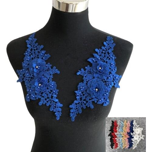 Multi-color Selection a pair of Flowers Polyester Hollow ABS pearl 3D Rhinestone Sewing Lace Dress Baby Hair Band Application