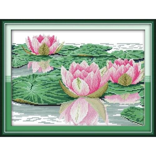 Joy Sunday Beautiful Lotus Chinese Cross Stitch Kits Ecological Cotton Clear Stamped 11CT DIY Gift Wedding Decoration For Home