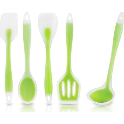 5 Pcs Silicone Kitchen Tools Set Cooking Tools Utensils Set Spatula Shovel Soup Spoon with Wooden Handle Special Heat-resistant