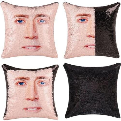 NEW Mermaid Pillow Nicolas Cage Reversible Sequin Pillow Cover Throw Pillowcase Nicolas Cage Color Change Decorative Cushions