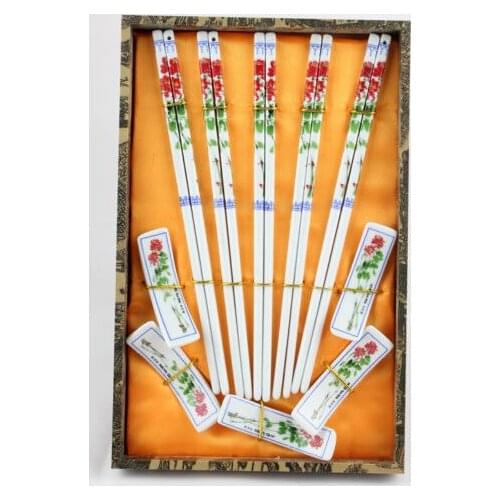 New 5Pairs Chinese Handmade Classical Porcelain Chopsticks And Brackets Gift Set