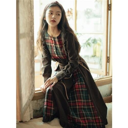 2019 new fashion womens clothing Autumn and winter vintage plaid long sleeve dress party dress clothes dresses