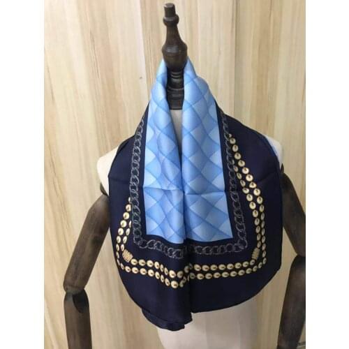 2021 new arrival fashion elegant head scarf blue 100% silk scarf 90*90 cm square shawl twill wrap for women lady girl
