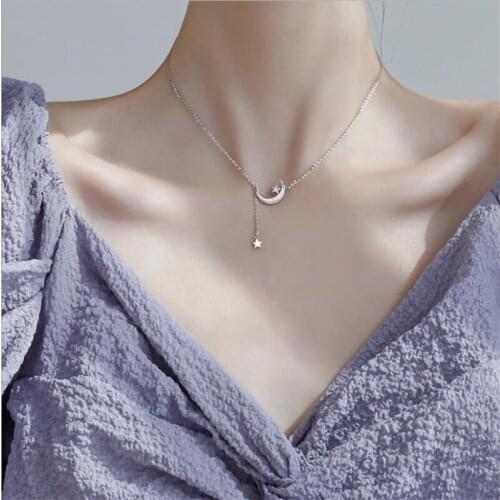 925 Sterling Silver Tassel Necklace Women Jewelry Bright Crystal Star Pendant Girl Clavicle Chain Ins Style Fairy Necklaces Lady