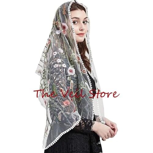 Rectangle Mantilla Chapel Veil for Church Catholic Head Covering Scarves Floral Lace Black Ivory Veils for Women with Hair Clip