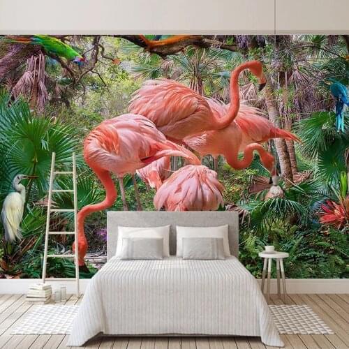 Hand Painted Tropical Plant Leaves Flamingo Poster Wall Painting Modern Study Bedroom Living Room Hotel Decor Mural Wallpaper 3D