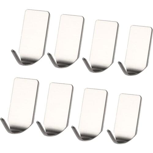 8 Pieces Self-adhesive Sticky Stainless Steel Hook Hanger Door Wall Closet Coat/Towel/Robe/Kitchenware