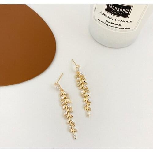 Minar Statement Full Sparkly CZ Stone Dangle Earrings for Women Ladies Gold Colour Leaves Long Earrings Accessories Gifts