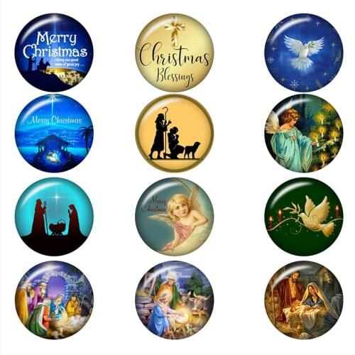 Merry christmas blessings holiday glass snap button DIY jewelry Round photo cabochons flat back DA1225