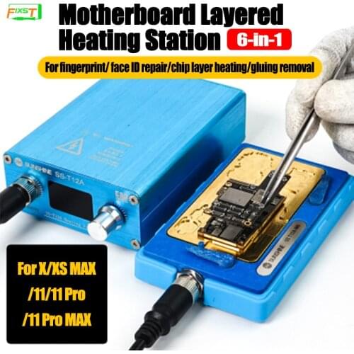 SUNSHINE 6-in-1Mainboard Layered Heating Station for IPhone X-11 Pro MAX Desoldering NAND CPU Glue Removing Platform SS T12A-M6