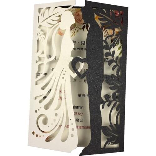 50pcs hollow Laser Cut bridal customized color wedding invitation cards Wholesale greeting pocket invite cover for party decor