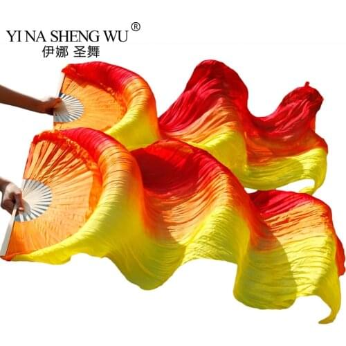High Quality Real Silk/Imitation Silkl Fabric Dance Fans 1 Pair Left+Right hand Handmade Dyed Silk Belly Dance Fan 120/150/180cm