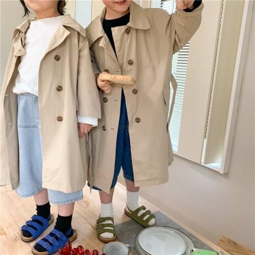 Korean Style Spring Children Clothes Kids Outwear Khaki Long Trench Jackets Boys and Girls Cotton Oversized Casual Coats Long