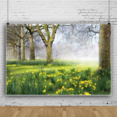 Forest Trees Grass Yellow Flowers Nutural Portrait Photography Backdrop Decor Photo Background Studio Photocall Props